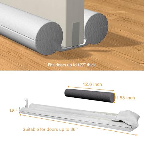 TONINT 2 Packs Door Draft Stopper,Under Door Sweep for Bottom of Door,Weather Stripping Door Seal,Noise Stopper,Garage Window Blocker Noise Cold Air Insulation,Draft Guard (Upgrade-Grey-2Pack, 36" L) - Image 2