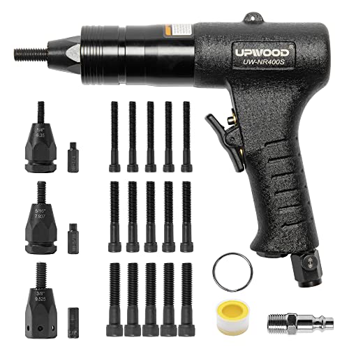 UPWOOD Pneumatic Rivet Nut Gun with 1420 51618 3816 NosePiece and MandrelsAir Rivet Nut Pull Setter Tool QuickChange NosePiece Assembly 5pcs Mandrels Included with Each Size - Image 1