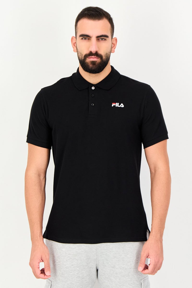 FILA Men Regular Fit Embroidered Logo Short Sleeve Polo Shirt, Black - Image 1