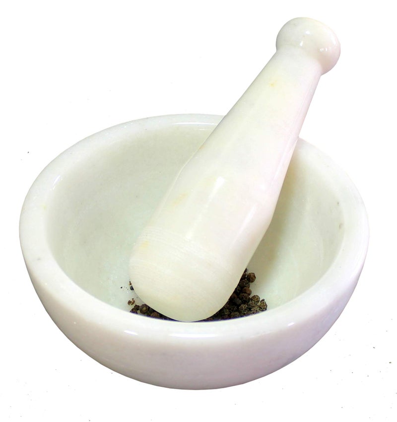 Kleo 6" Wide (Big Size) White Natural Marble Stone Mortar And Pestle Set As Spice, Medicine Grinder Masher - Kharad, Khallad, Okhli And Musal - Image 5