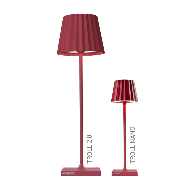 Sompex Troll Nano Table Lamp (Matte finish) | Indoor & Outdoor | 2 light colours | Stepless touch dimmer | 1.6W LED Battery Operated | Aluminium | 54 (splash and dust proof) 10 x 21 cm - Red - Image 3