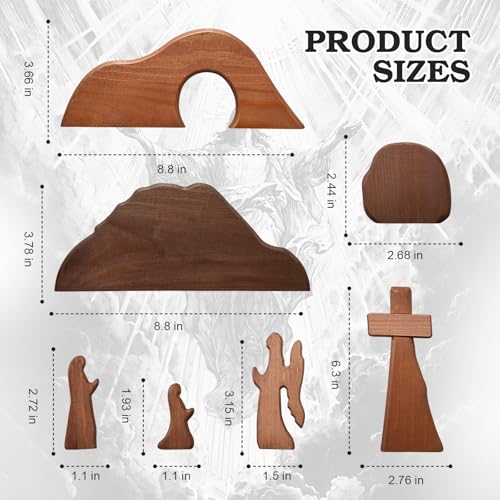 Gnodry The Empty Tomb Easter Scene Set 7Piece Christian Cross Decorations Decorations Religious Jesus Tomb Easter Kit Display for The Home Tabletop Office Wooden WarmBrown - Image 3