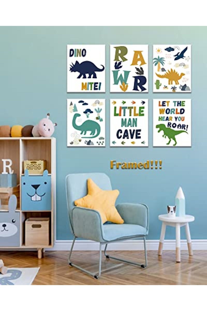 Drsoum Dinosaurs Nursery Wall Art Decor - Kids Room Poster Dino Prints - Cute Wall Decor for Little Man Boys Girls Babies Toddler Bedroom Bathroom Playroom Decoration - Set of 6 - 8x10 inches (Framed) - Image 4