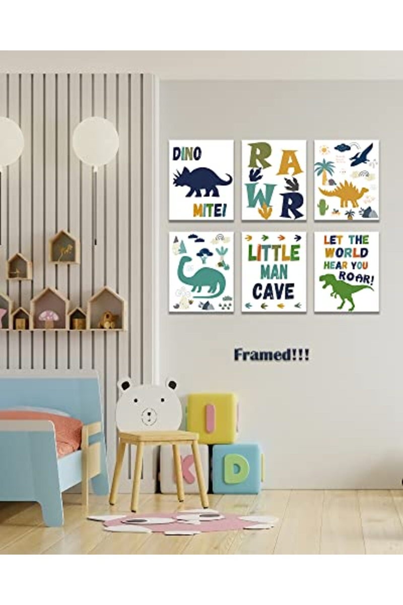 Drsoum Dinosaurs Nursery Wall Art Decor - Kids Room Poster Dino Prints - Cute Wall Decor for Little Man Boys Girls Babies Toddler Bedroom Bathroom Playroom Decoration - Set of 6 - 8x10 inches (Framed) - Image 5