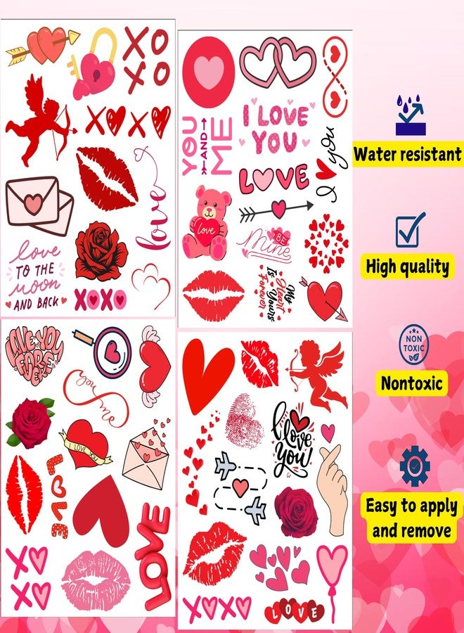 Backtopeia Valentine Temporary Tattoos Valentine Decorations Party Favors Love Kiss Heart Rose Lips Rose Party Supplies Accessories Gift Idea For Couple Stickers Décor Kids Boy Girls Teens Adult - Image 4