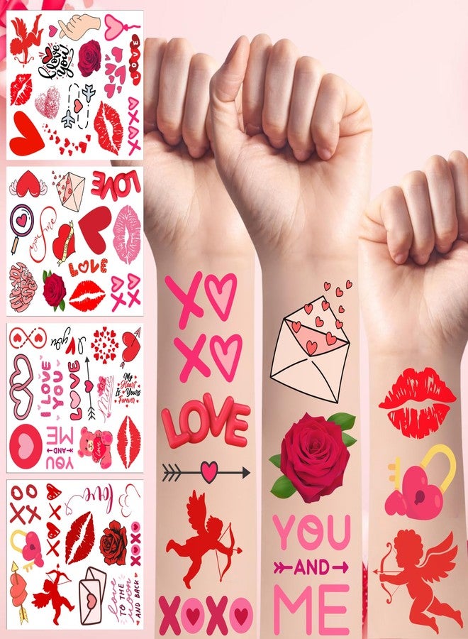 Backtopeia Valentine Temporary Tattoos Valentine Decorations Party Favors Love Kiss Heart Rose Lips Rose Party Supplies Accessories Gift Idea For Couple Stickers Décor Kids Boy Girls Teens Adult - Image 1