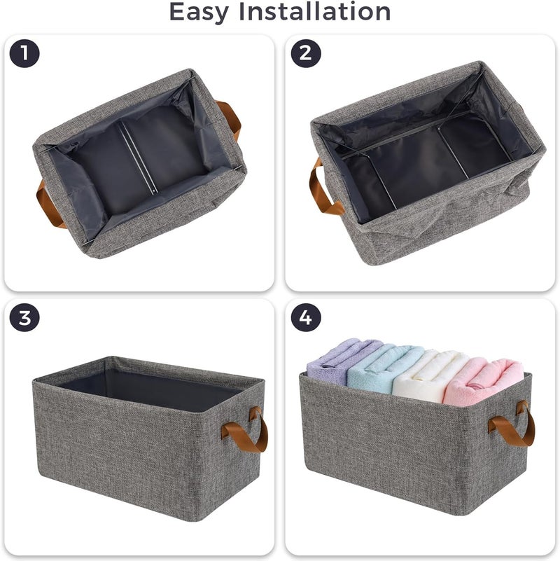 Revwd 3 Pack Foldable Fabric Storage Baskets with Handle Extra Large Foldable Closet Organizer Bins Cloth Box Containers for Home Office Storage Clothes Pants Jeans Sweater GREY - Image 4