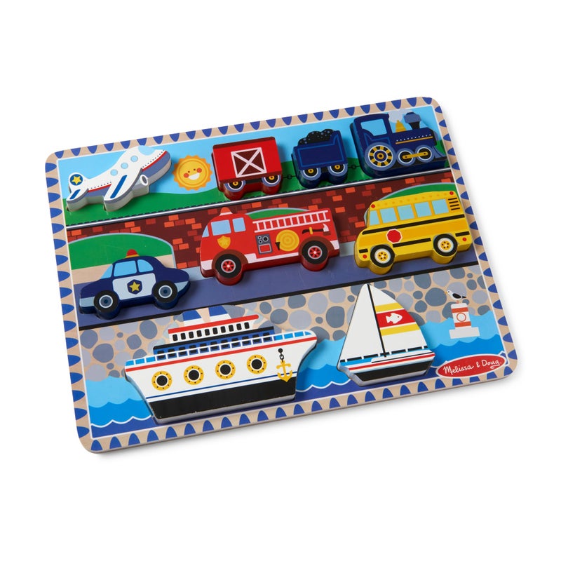 Melissa & Doug لعبة بازل خشبية سميكة من ميليسا ودوج - طائرة، قطار، سيارات، وزوارق (9 قطع) - معتمدة من FSC - Image 4