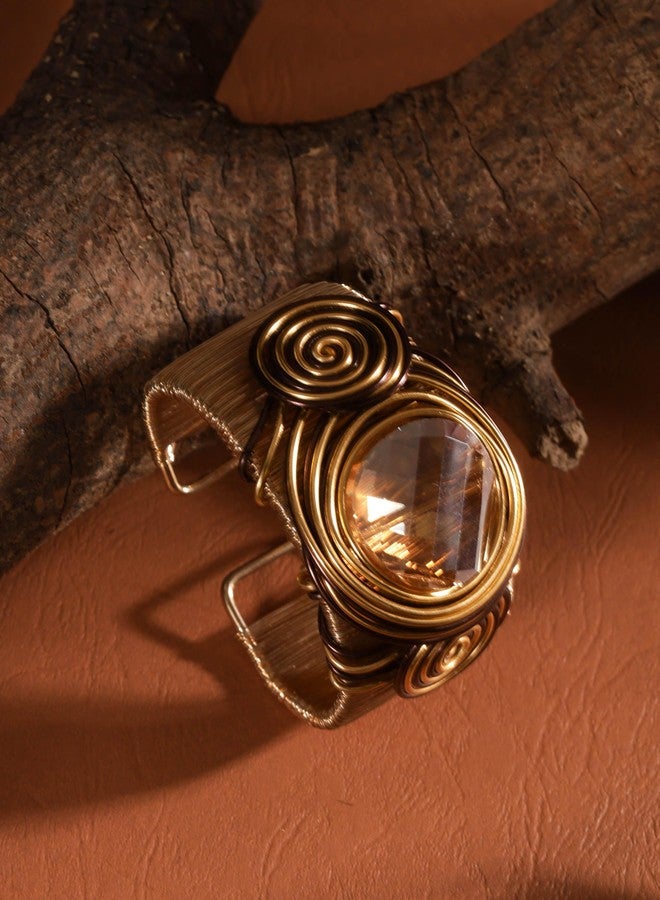 MINACHI Artisan Statement Bangle, Wide Wire Wrapped Cuff with Crystal Accent, Boho Jewelry For Women - Image 5