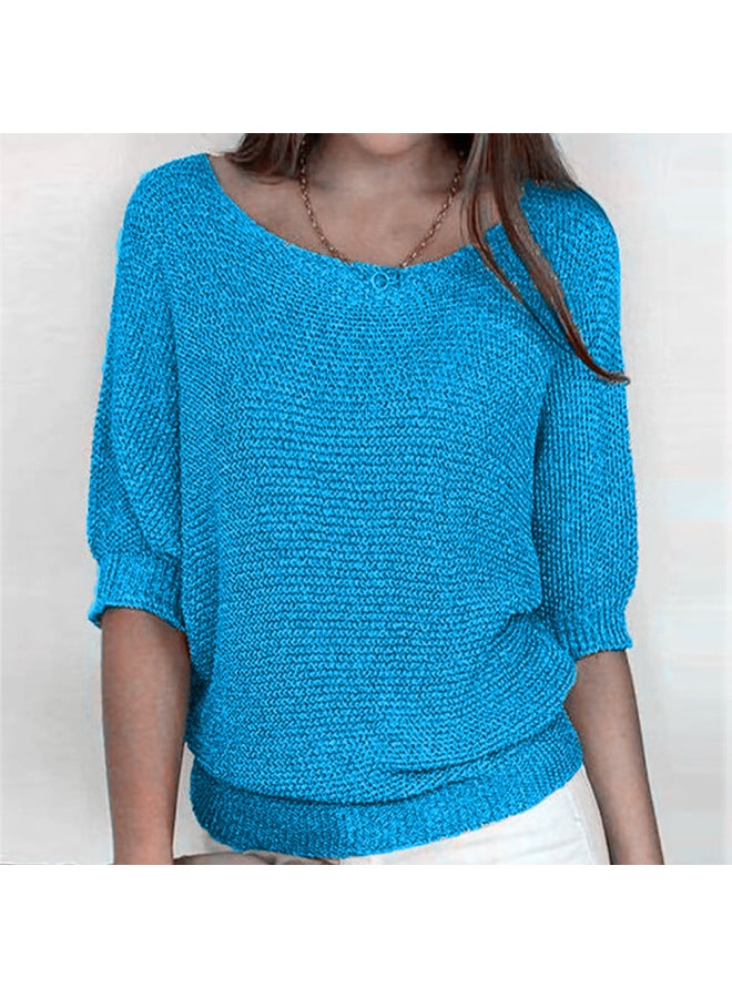 Women's Fashion Solid Color Round Neck Knitted Sweater Women's Elegant Elegant Seven-point Sleeve Air-conditioning Shirt Top Women
