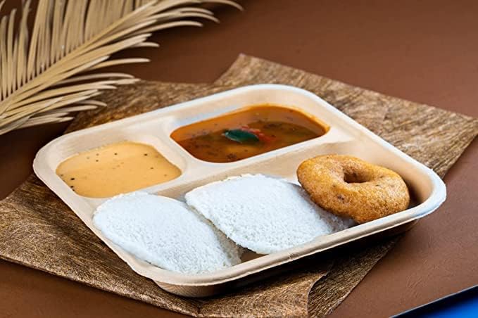 SANWALSA 3 Compartment EcoFriendly Disposable Bagasse Plates Pack of 50 Off White - Image 4