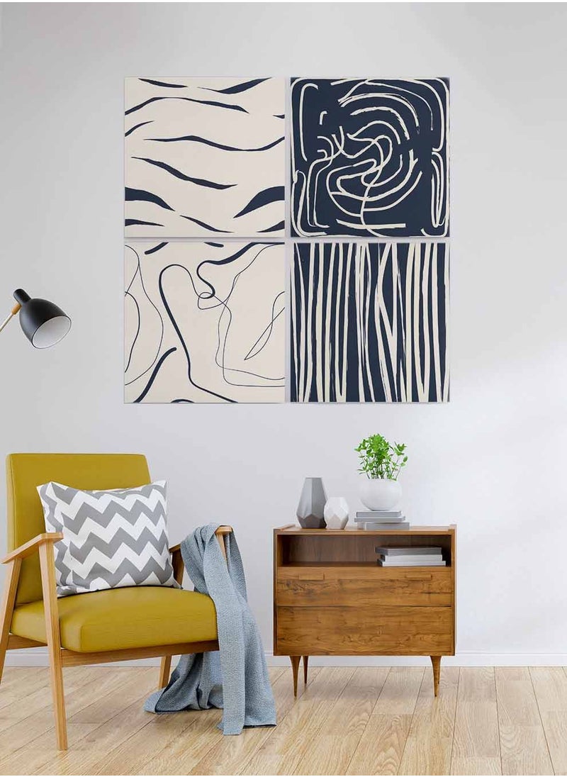 LOWHA Set Of 4 Framed Square Canvas Wall Arts Stretched Over Wooden Frame, Abstract Painting, For Home, Living Room, Office Decor  - Image 1