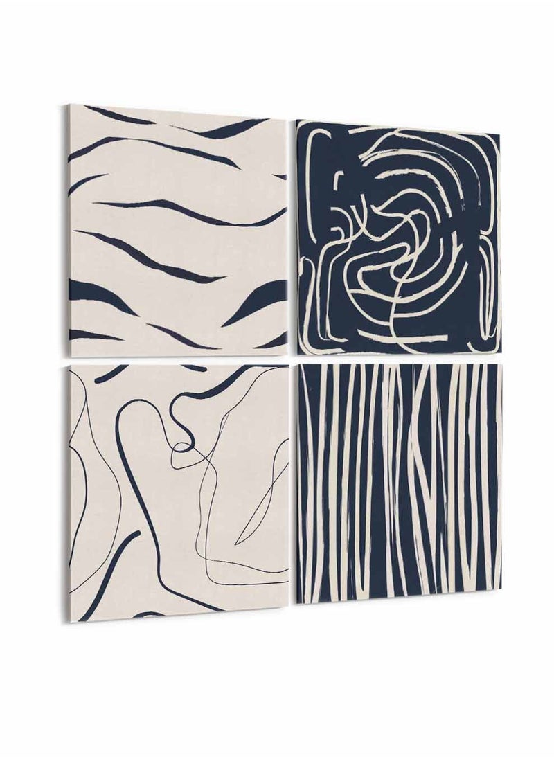 LOWHA Set Of 4 Framed Square Canvas Wall Arts Stretched Over Wooden Frame, Abstract Painting, For Home, Living Room, Office Decor  - Image 4