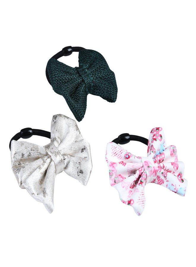 Nnr Premium Faux Leather Hair Bow Rubber Bands For Girls, Pack Of 3 Pcs-Multicolor - Image 1