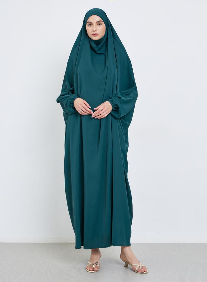 Take Two Styli Dark Green Batwing Sleeve Hooded Abaya - Image 1