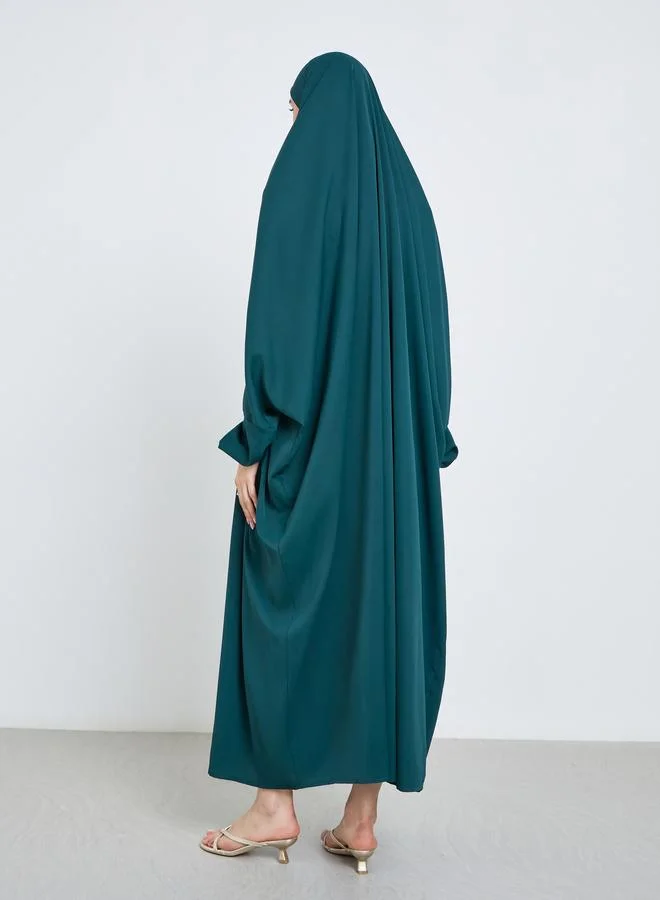تايك تو Take Two Dark Green Batwing Sleeve Hooded Abaya