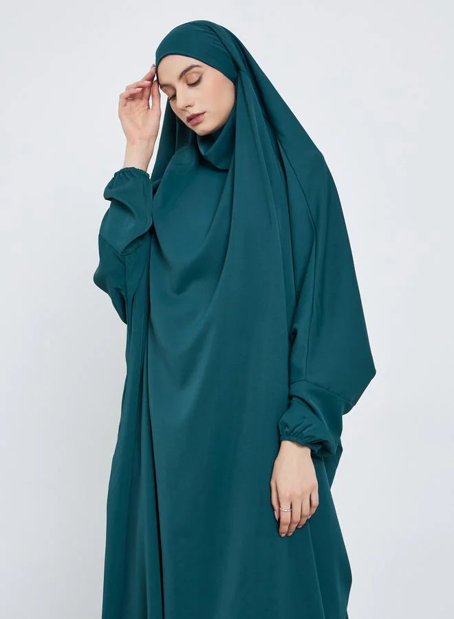 تايك تو Take Two Dark Green Batwing Sleeve Hooded Abaya