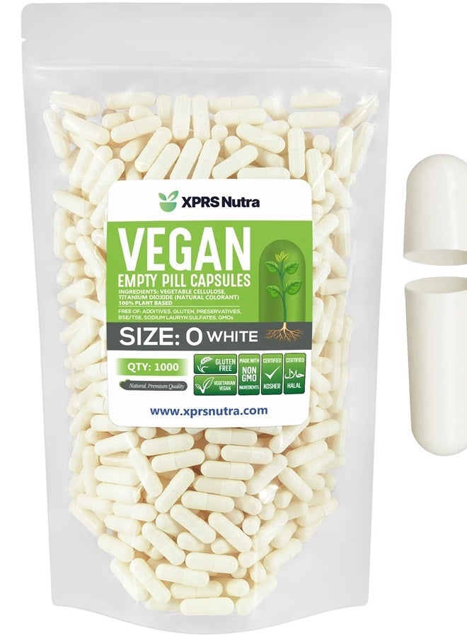 XPRS Nutra Size 0 Empty Capsules - 1000 Count Empty Vegan Capsules - Vegetarian Empty Pill Capsules - DIY Vegetable Capsule Filling - Veggie Pill Capsules Empty Caps (White) - Image 1