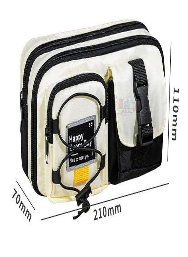 Funspark Multi-Compartment Pencil Pouch Large Capacity Pen Case with Zipper & Buckle Pocket, Durable Canvas Stationery Organizer for School Office Travel, Stylish Storage Case(Black Happy Every Day) - Image 3