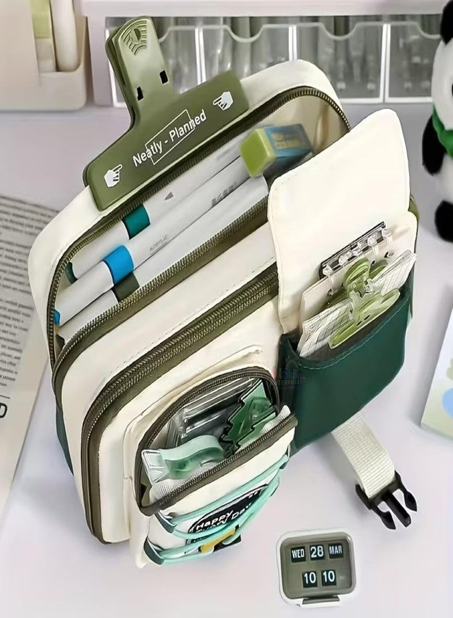 Funspark Multi-Compartment Pencil Pouch Large Capacity Pen Case with Zipper & Buckle Pocket, Durable Canvas Stationery Organizer for School Office Travel, Stylish Storage Case(Black Happy Every Day) - Image 5