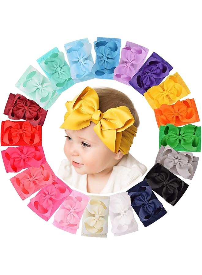 erorex 20Pcs Baby Girls Bows Headbands Nylon Hairbands Ribbon Bow Elastic Hair Accessories For Newborns - Image 1
