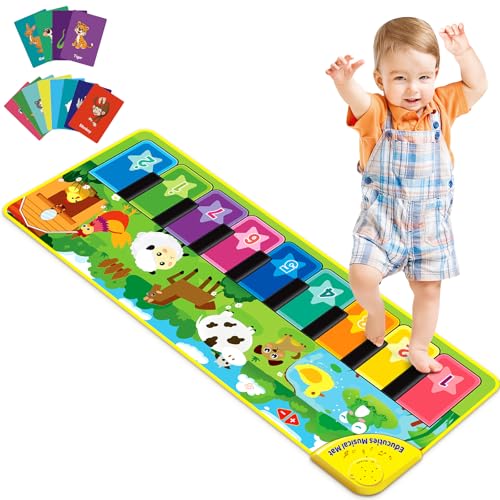 EduCuties Baby Musical Learning Toys Floor Piano Playmat for Toddlers with Animal Flash Cards Music Sound for Early Education Touch Keyboard Blanket Birthday for Baby Boys Girls - Image 1