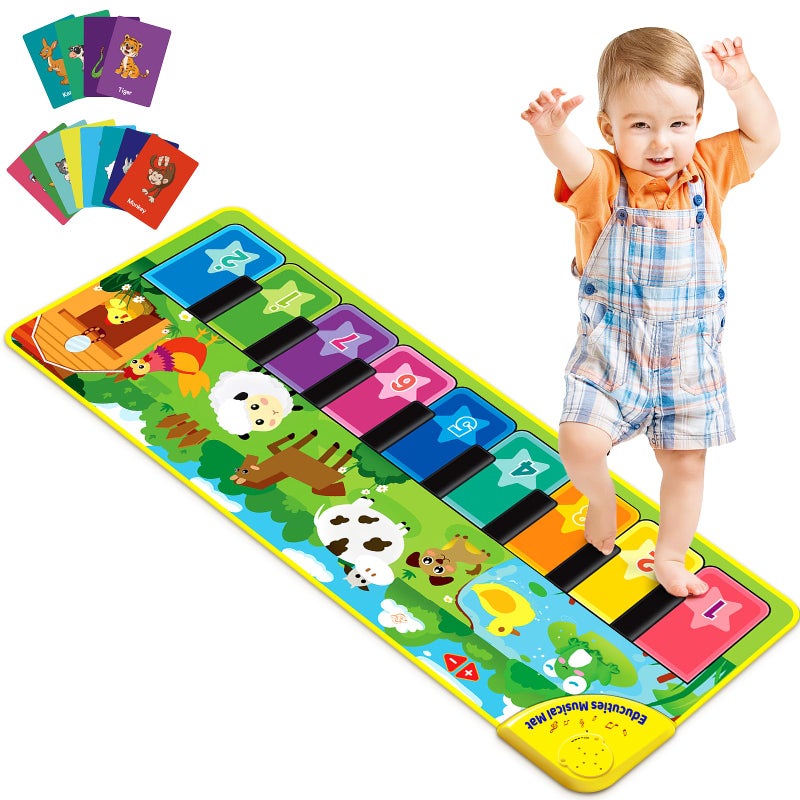 EduCuties Baby Musical Learning Toys Floor Piano Playmat for Toddlers with Animal Flash Cards Music Sound for Early Education Touch Keyboard Blanket Birthday for Baby Boys Girls - Image 3
