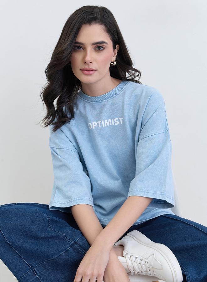 ستايلي تيشيرت واسع بطبعة عبارة - Image 1