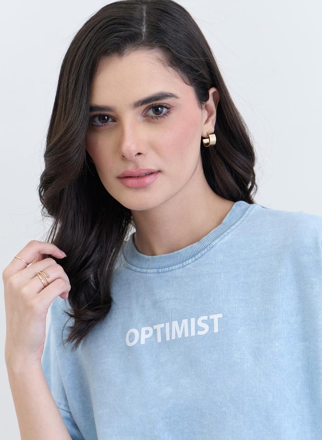 ستايلي تيشيرت واسع بطبعة عبارة - Image 4