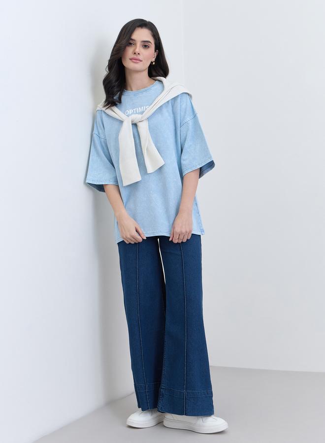 ستايلي تيشيرت واسع بطبعة عبارة - Image 2