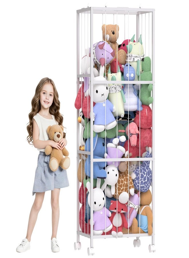 OUTWOLF Stuffed Animal Storage, Large Stuffed Animal Zoo Holder, Sturdy Metal Plushies Toy Storage Organizer for Nursery Playroom Kids Room, White - Image 1