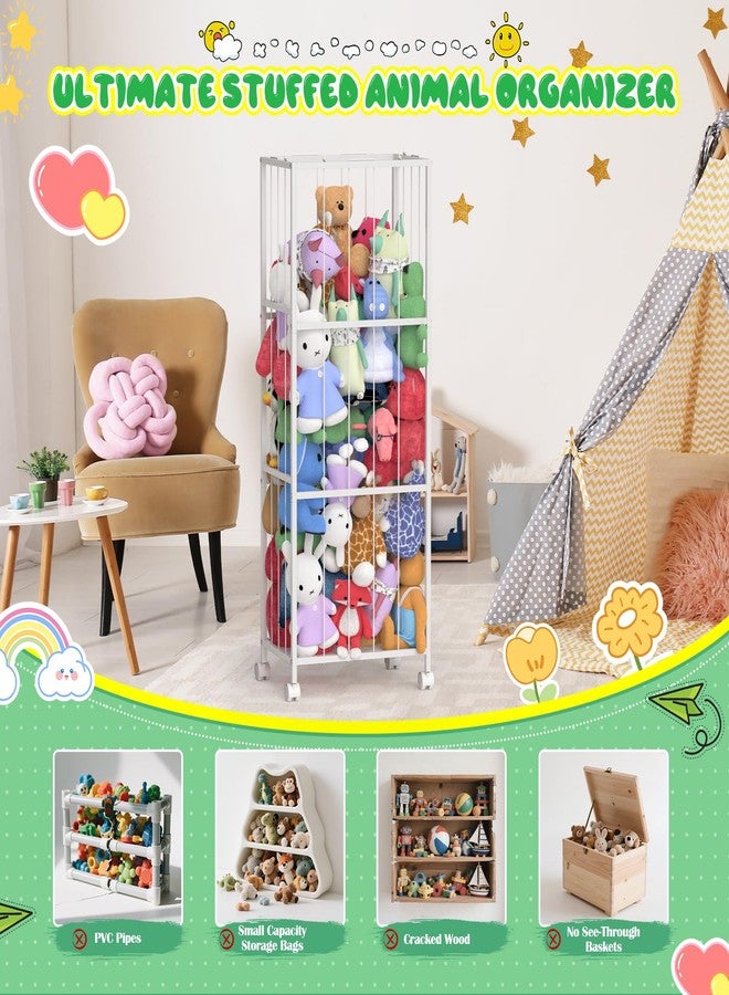 OUTWOLF Stuffed Animal Storage, Large Stuffed Animal Zoo Holder, Sturdy Metal Plushies Toy Storage Organizer for Nursery Playroom Kids Room, White - Image 3