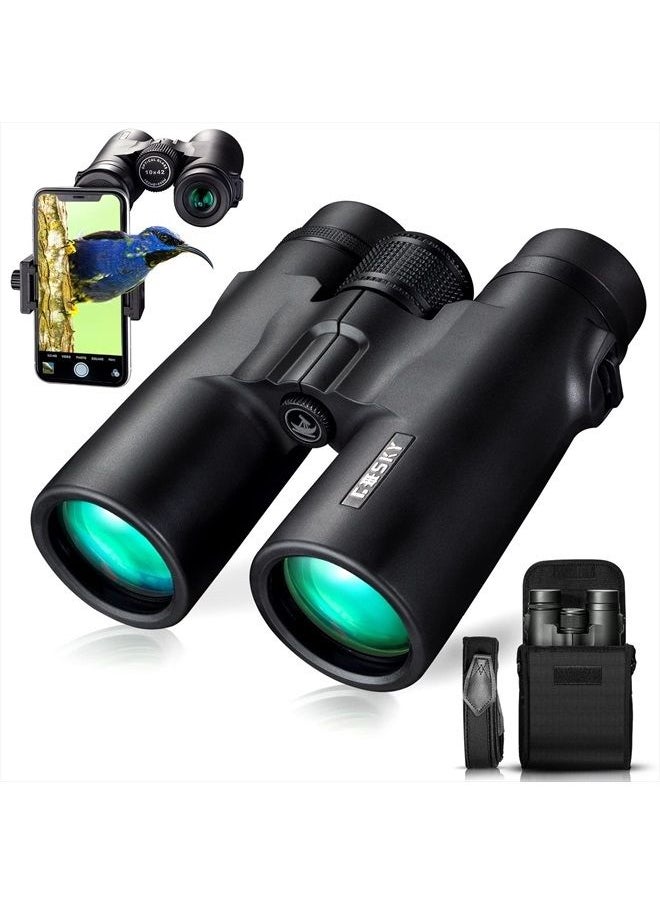 GOSKY - 10x42 Roof Prism Binoculars for Adults, HD Professional Binoculars for Bird Watching Travel Stargazing Hunting Concerts Sports-BAK4 Prism FMC Lens-with Phone Mount Strap Carrying Bag - Image 1