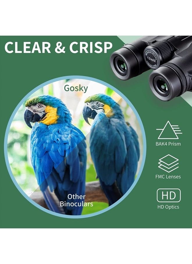 GOSKY - 10x42 Roof Prism Binoculars for Adults, HD Professional Binoculars for Bird Watching Travel Stargazing Hunting Concerts Sports-BAK4 Prism FMC Lens-with Phone Mount Strap Carrying Bag - Image 1