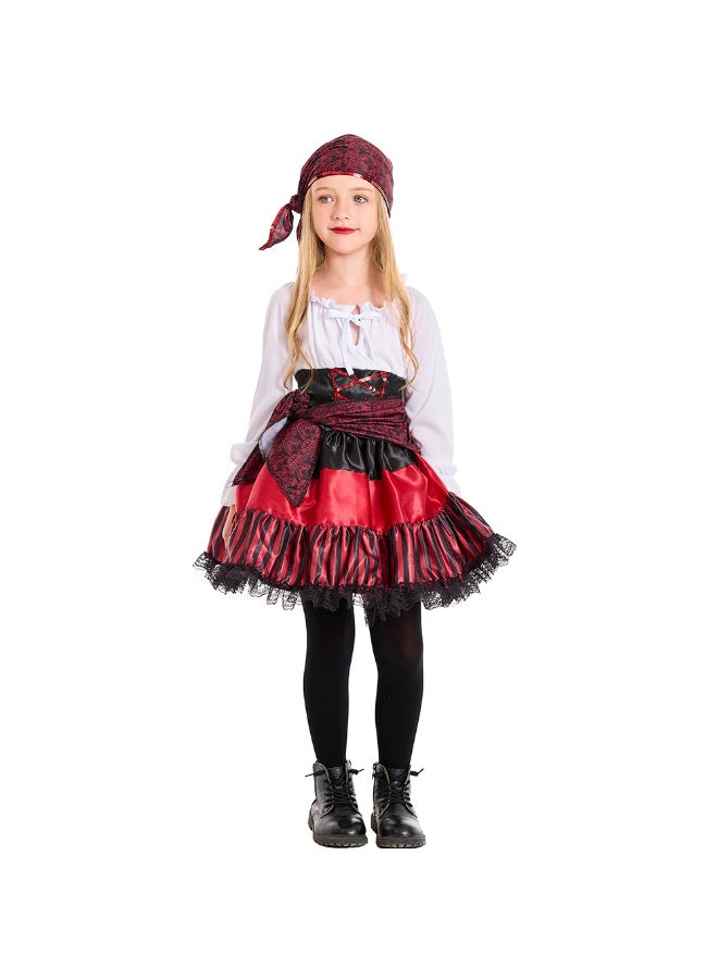 NIBEMINENT Halloween costumes, night party performance costumes, red striped lace pirate costumes - Image 1