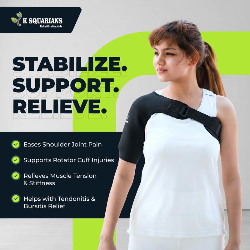 K SQUARIANS Shoulder Support Belt for Men & Women | Pain Relief Brace with Double Lock, Neoprene Compression Pad | Arm Sling, Rotator Cuff, Frozen, Dislocated Shoulder | Universal Size - Image 3