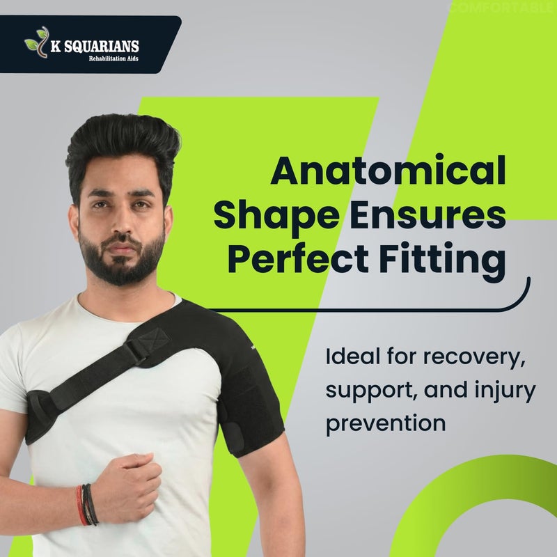 K SQUARIANS Shoulder Support Belt for Men & Women | Pain Relief Brace with Double Lock, Neoprene Compression Pad | Arm Sling, Rotator Cuff, Frozen, Dislocated Shoulder | Universal Size - Image 4
