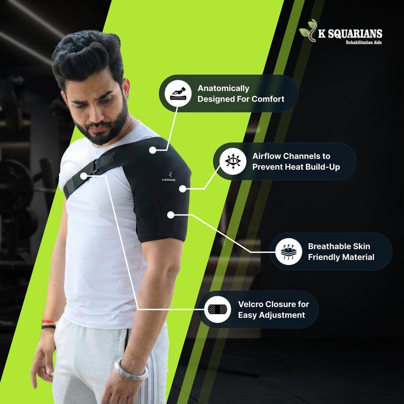 K SQUARIANS Shoulder Support Belt for Men & Women | Pain Relief Brace with Double Lock, Neoprene Compression Pad | Arm Sling, Rotator Cuff, Frozen, Dislocated Shoulder | Universal Size - Image 2