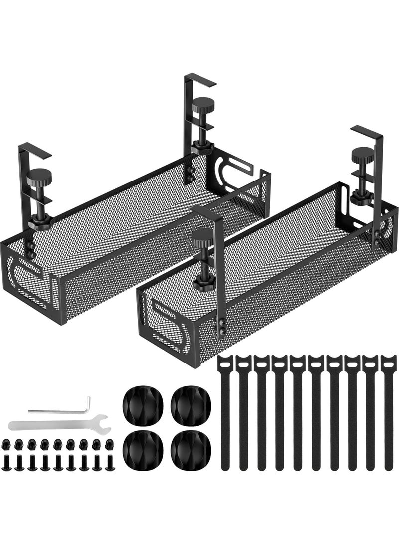 Under Desk Cable Management Tray (2 Pack) – 15.7" Steel No-Drill Wire Organizer with Side-Opening Design for Computer, Home Office, and Entertainment Center – Black - Image 1