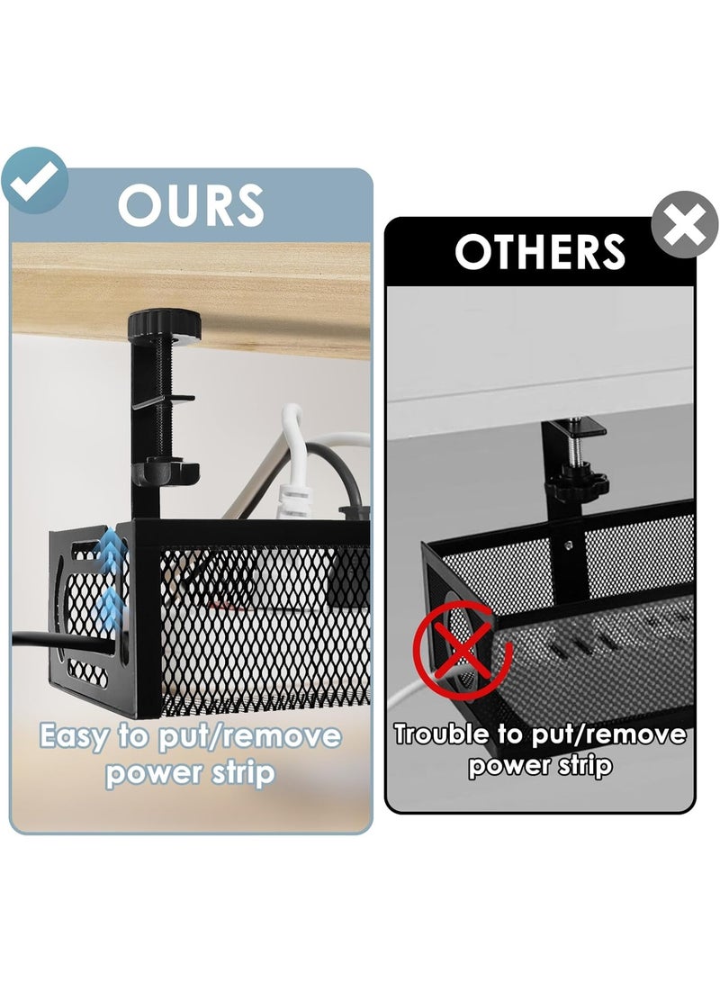 Under Desk Cable Management Tray (2 Pack) – 15.7" Steel No-Drill Wire Organizer with Side-Opening Design for Computer, Home Office, and Entertainment Center – Black - Image 5