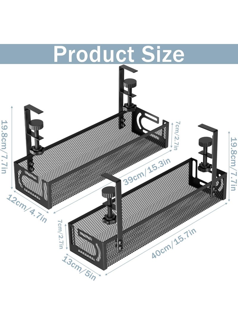 Under Desk Cable Management Tray (2 Pack) – 15.7" Steel No-Drill Wire Organizer with Side-Opening Design for Computer, Home Office, and Entertainment Center – Black - Image 2