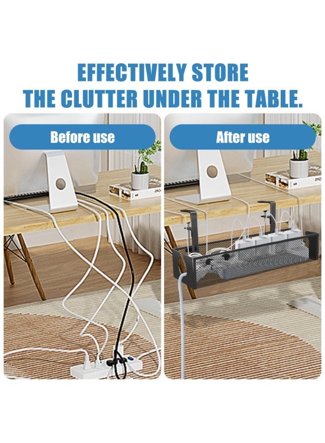 صينية تنظيم الكابلات تحت المكتب (عبوة 2) – 15.7 بوصة من الفولاذ بدون حفر لتثبيت الأسلاك مع تصميم فتحات جانبية للكمبيوتر، المكتب المنزلي، ومركز الترفيه، باللون الأسود - Image 5