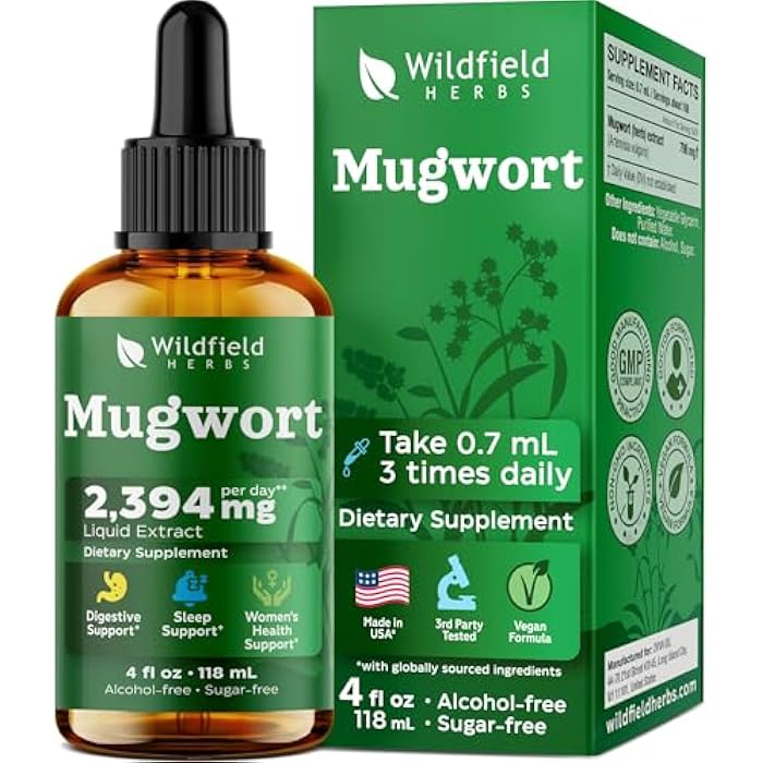 WILDFIELD HERBS 4 Oz Mugwort Extract Liquid Drops - Relaxation & Digestive Support | 2 Month Supply | - Made in USA - Mugwort Herb Supplement - Alcohol & Sugar Free - Image 1