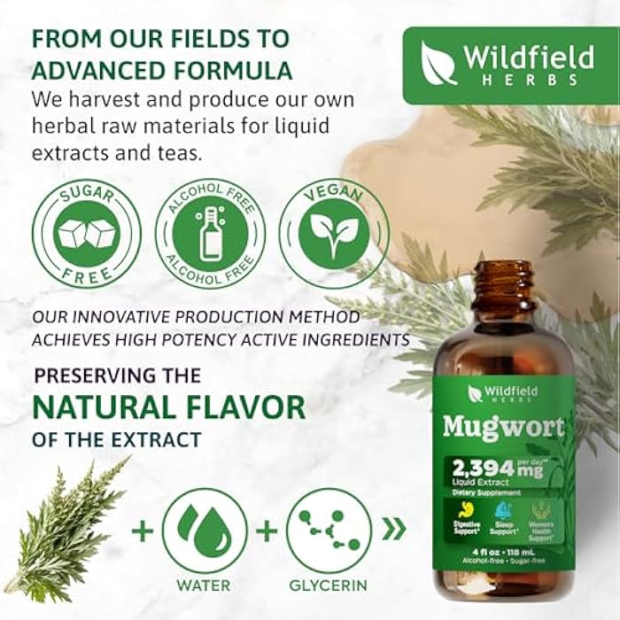WILDFIELD HERBS 4 Oz Mugwort Extract Liquid Drops - Relaxation & Digestive Support | 2 Month Supply | - Made in USA - Mugwort Herb Supplement - Alcohol & Sugar Free - Image 4