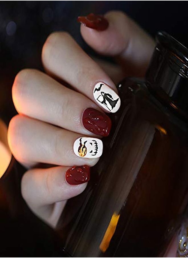 Kalolary - 12 Sheets Halloween Nail Stickers Decals Selfadhesive Nail Art Sticker Decals 3D Design Nail Art Tips Stencil Nail Decorations For Halloween Party Include Pumpkin/Bat/Ghost/Witch/Skull - Image 1