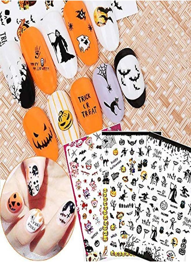 Kalolary - 12 Sheets Halloween Nail Stickers Decals Selfadhesive Nail Art Sticker Decals 3D Design Nail Art Tips Stencil Nail Decorations For Halloween Party Include Pumpkin/Bat/Ghost/Witch/Skull - Image 1