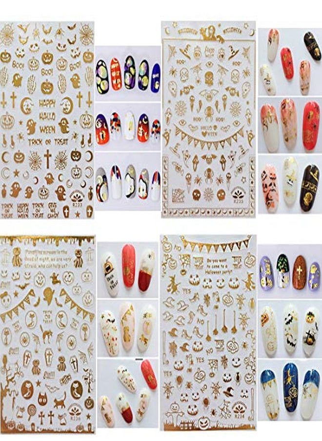 Kalolary - 12 Sheets Halloween Nail Stickers Decals Selfadhesive Nail Art Sticker Decals 3D Design Nail Art Tips Stencil Nail Decorations For Halloween Party Include Pumpkin/Bat/Ghost/Witch/Skull - Image 1