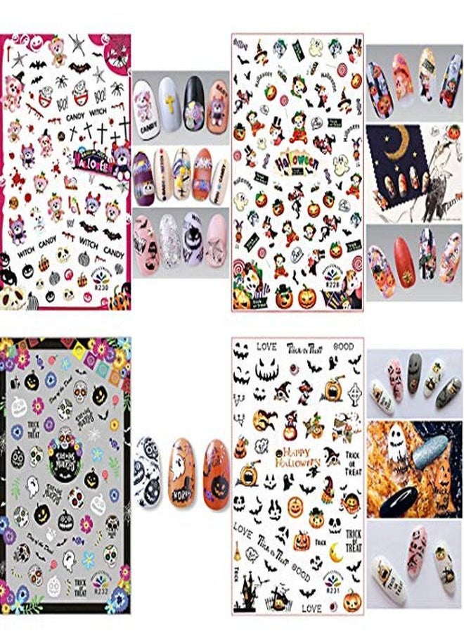 Kalolary - 12 Sheets Halloween Nail Stickers Decals Selfadhesive Nail Art Sticker Decals 3D Design Nail Art Tips Stencil Nail Decorations For Halloween Party Include Pumpkin/Bat/Ghost/Witch/Skull - Image 1