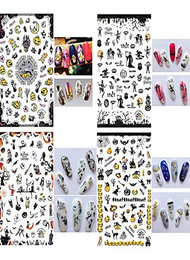 Kalolary - 12 Sheets Halloween Nail Stickers Decals Selfadhesive Nail Art Sticker Decals 3D Design Nail Art Tips Stencil Nail Decorations For Halloween Party Include Pumpkin/Bat/Ghost/Witch/Skull - Image 1