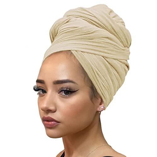 Kachanaa Stretch Head Scarfs Headbands for Muslim Soft Breathable Head Wraps Turbans Long Hair Hijab Scarves for Women(Beige) - Image 1
